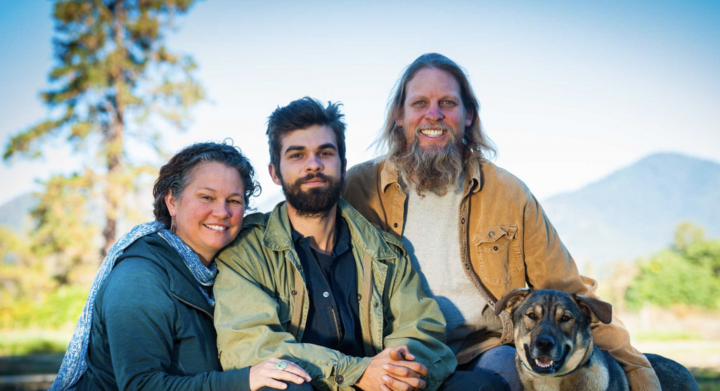 Elise and Jeff Higley pictured with their son and dog. Photo taken from Oshala Farm website.