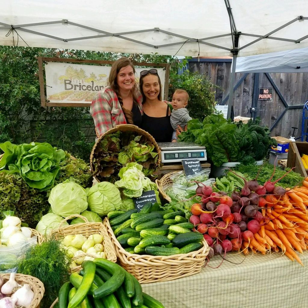 Members of the Briceland Forest Farm family tending their stand at a farmers market. Photo taken from Briceland Forest Farm website.