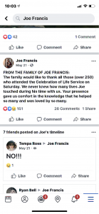 Joe Francis facebook post