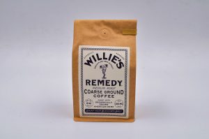 a brown bag of Willie Nelson’s CBD Coffee product. 
