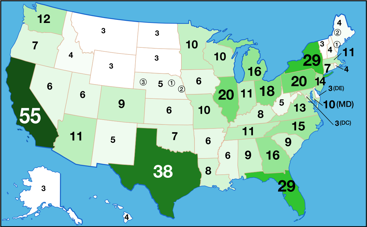 The electoral college map showing darker states with greater vote totals. The compact argues against this.