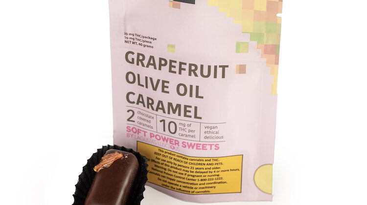 a packages of 2 grapefruit oil olive caramels