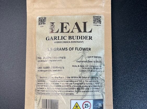 package of an eighth of garlic budder flower
